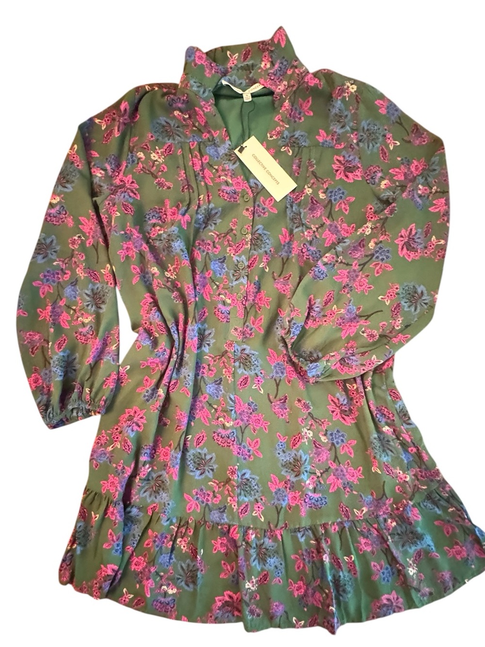 Nordstrom NWT Collective Concepts Green Floral Long Sleeve Dress New